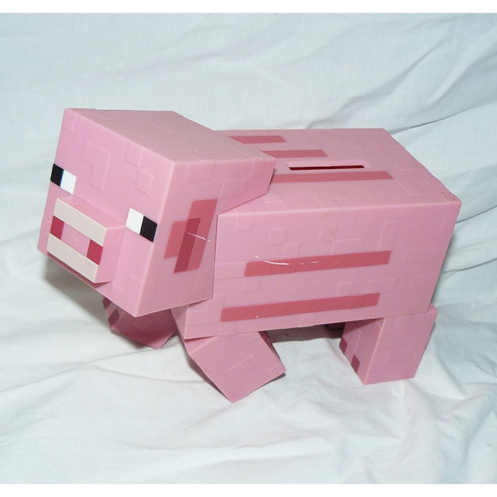 Minecraft Pig Money Bank, Paladone Mojang Pink Piggy Bank, Plastic, GUC